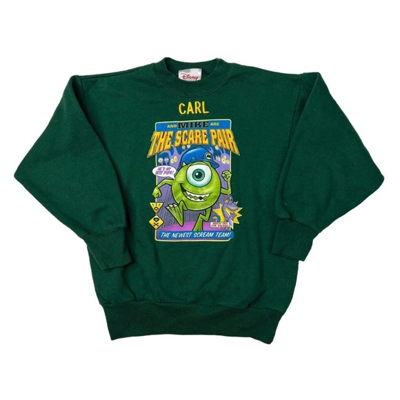 Disney VTG Y2K Monster Inc Mike Wazowski Crewneck Sweatshirt Green Youth M 10/12 - Picture 1 of 5
